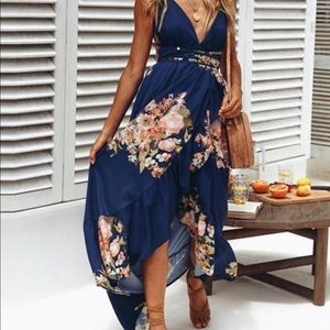Bohemian Deep V Sleeveless Backless Maxi Dress